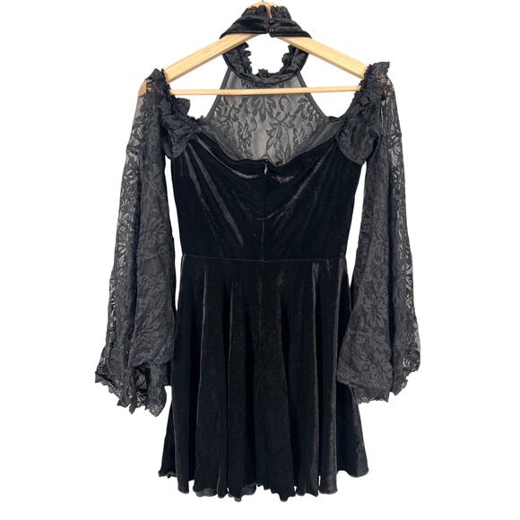 Shein Gothic  Contrast Lace Split Sleeve Cold Shoulder Mesh Dress Size S - Picture 3 of 8